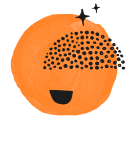 abstract illustration of a little orange character who appears happy