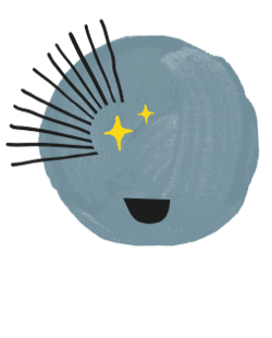 abstract illustration of a little blue character who appears happy