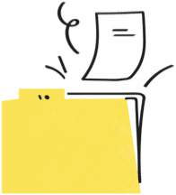 A yellow folder with paper coming out of the top