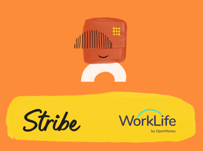 illustration for a webinar collaboration between stribe and worklife - the two company logos are displayed together on a colourful background