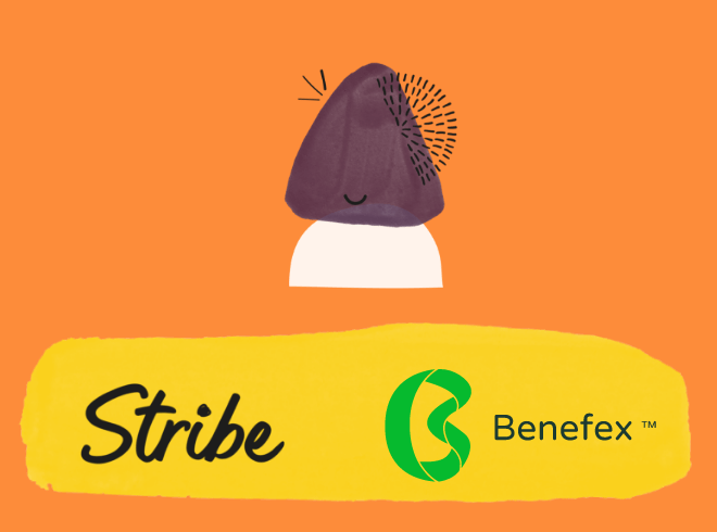 illustration for a webinar collaboration between stribe and benefex - the two company logos are displayed together on a colourful background