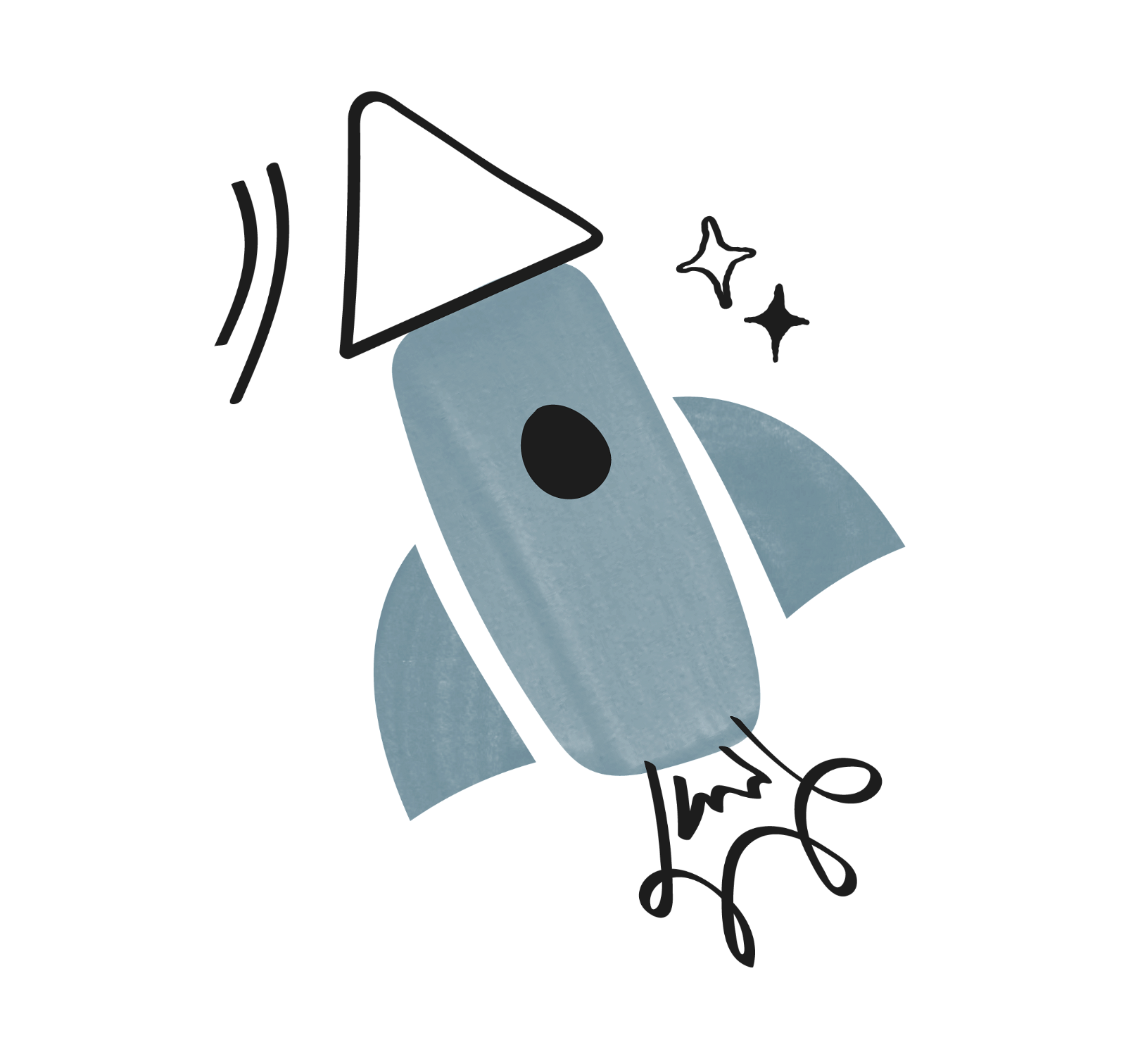 abstract illustration of a little blue space rocket
