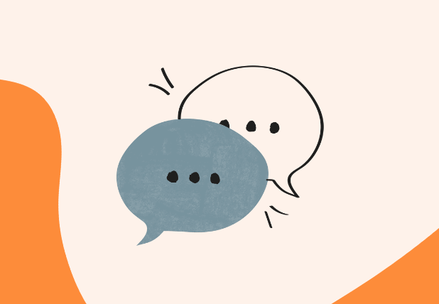 two speech bubbles on an orange background symbolising the importance of understanding mental health statistics when creating a culture of talking