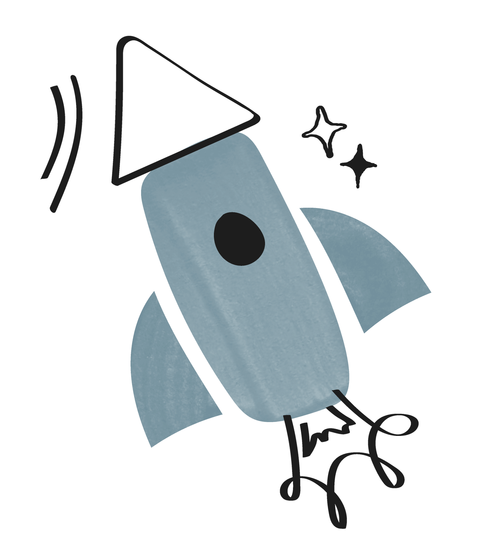 Stribe illustration of a little blue space rocket