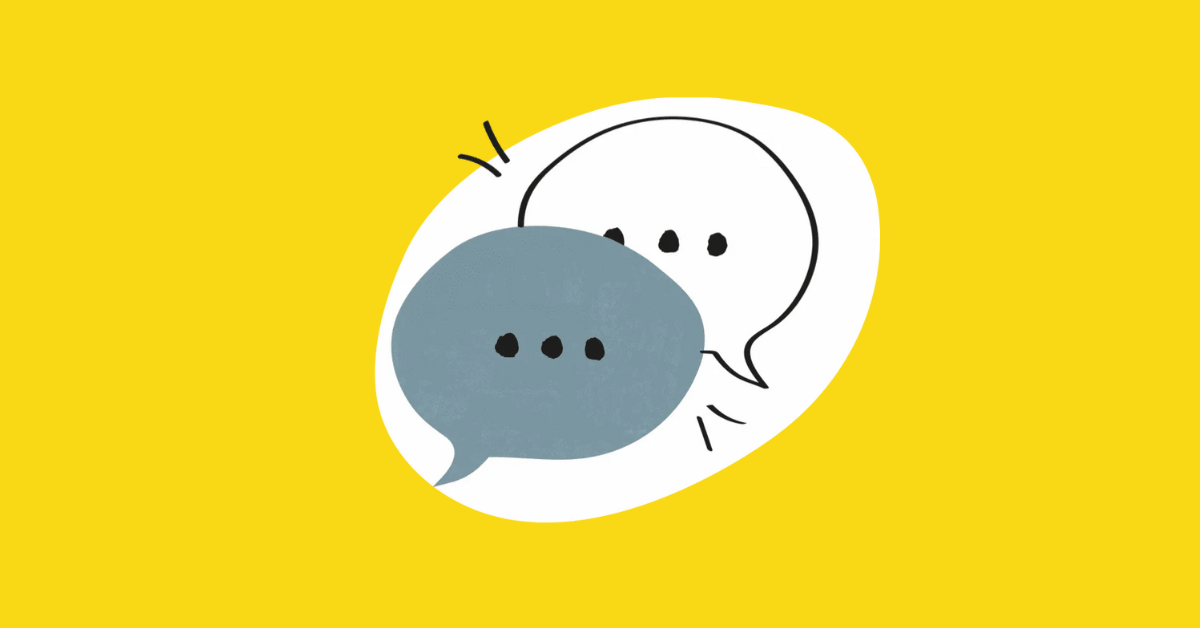 stribe illustration of blue and white speech bubbles on a yellow background